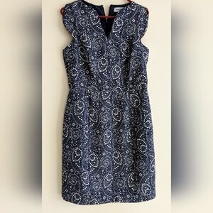 Shelby & Palmer Paisley Brocade Tapestry Dress Size 8 Navy White NEW Scallop